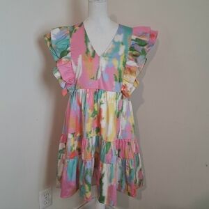CROSBY by Mollie Burch Colorful Abstract Mini Cotyon Dress Size Medium